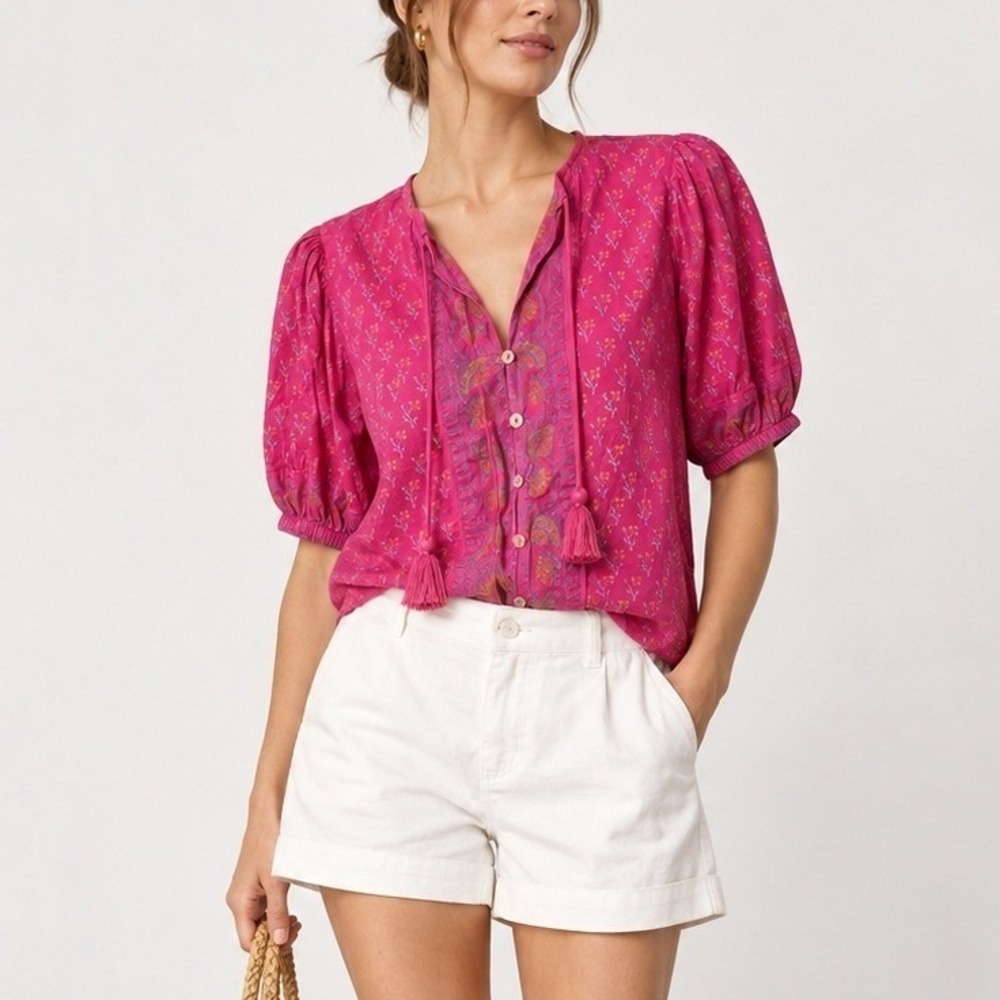 Cleobella Amari Blouse Women's Small Pink Romantic Boho Puff Sleeve Top
